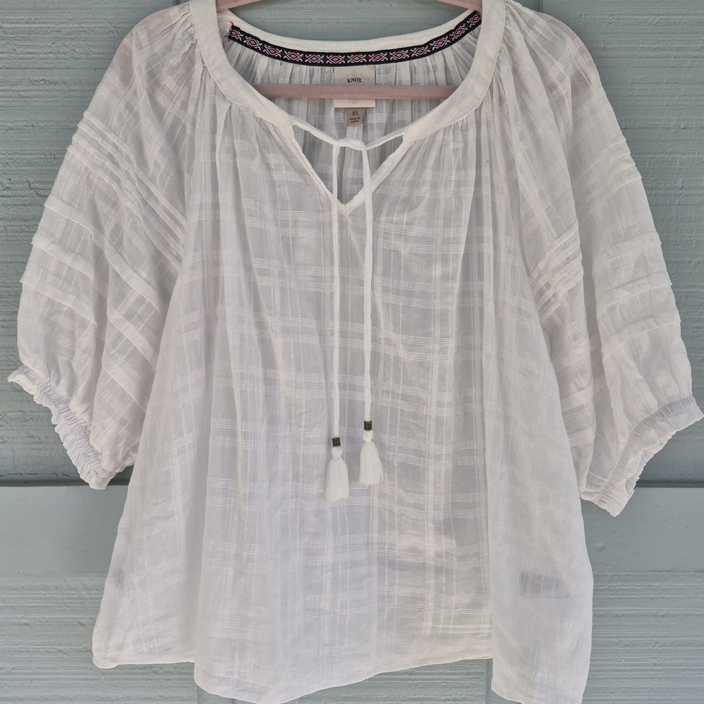 Knox Rose  Cropped White Cotton Women's Peasant Top XL Lightweight Fairycore